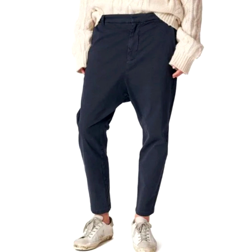 Nili Lotan 6 Slouchy Paris Pants Drop Crotch Cotton Cropped Gun Metal Blue Gray